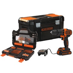 BLACK+DECKER - 18V LithiumIon 2 Gear Hammer Drill with 15Ah Battery 104 piece Accessory Set 400mA Charger and 19 Toolbox - BCD700K104A