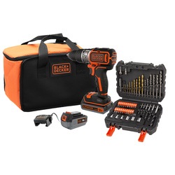BLACK+DECKER - 18V Brushless Hammer Drill with 1 x 40Ah and 1 x 25Ah Battery 50 Accessories 1A Fast Charger and Softbag - BL188ME2SA