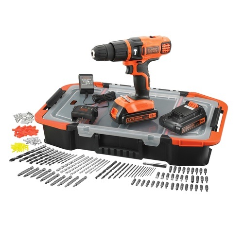 Black and Decker - 18V Lithium Ion accuschroefklopboormachine met 2 accus 160 accessoires in organiser - EGBL188BAST