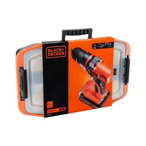 Black and Decker - NL 18V Lithium Ion Drill Driver with additional battery 160 accessories and robust storage box - EGBL18BAST
