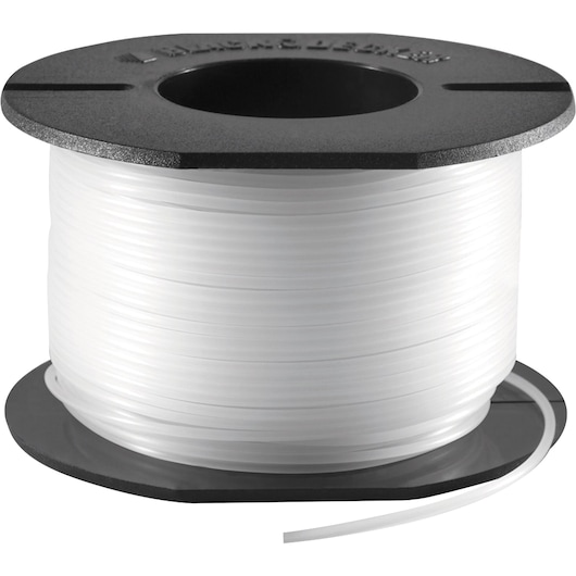 BLACKDECKER A6046 bobine de fil blanc pour coupe-bordures, angle latéral, sur fond blanc.