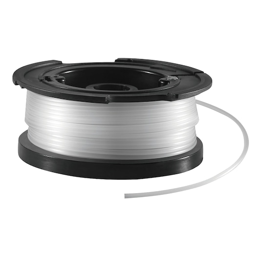BLACKDECKER bobine de fil de remplacement A6481 pour coupe-bordures, fil blanc, vue latérale, fond blanc.