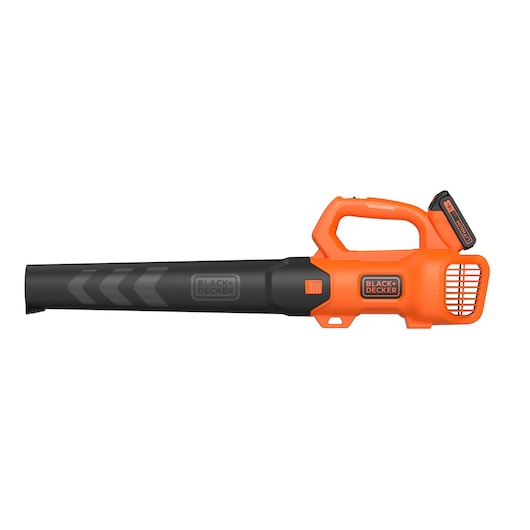 BLACKDECKER BCBL200L bladblazer, oranje en zwart, rechter zijaanzicht, fotografie op witte achtergrond.