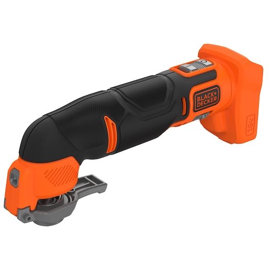 BLACKDECKER BDCOS18N draadloos oscillerend gereedschap, oranje en zwart, zijaanzicht, witte achtergrond