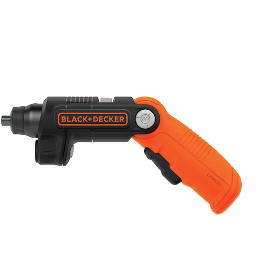 BLACK+DECKER draadloze schroevendraaier met een zwart en oranje ontwerp, voorzien van een ergonomisch handvat en lithiumbatterij.