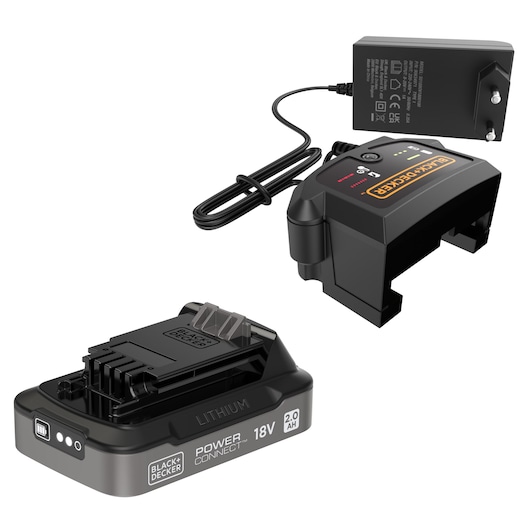18V POWERCONNECT™ snoerloze klopboormachine (met 2 x 2,0Ah batterijen met laadstatusindicator, 1A oplader, 120 accessoires in 16” gereedschapskist)