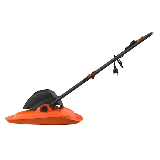 BLACKDECKER BEMWH551 tondeuse à gazon électrique hover orange et noire, vue latérale, fond blanc