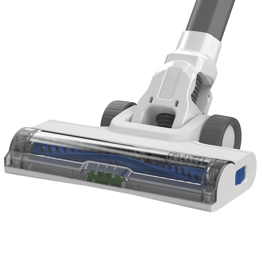 BLACKDECKER BHFEA420J tête d'aspirateur sans fil en blanc et gris, vue de face, photographie produit.