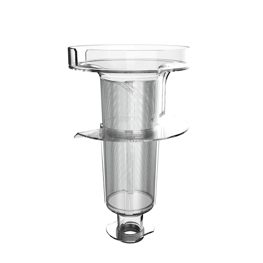 Filtre en maille métallique pour aspirateur BLACK+DECKER BHFEV182B, angle latéral sur fond blanc.