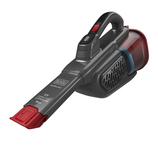 BLACKDECKER BHHV315J draadloze handstofzuiger, zwart en rood, schuine productfoto op witte achtergrond