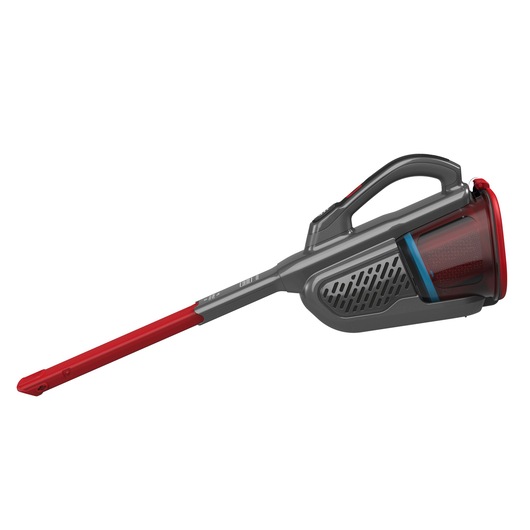 BLACKDECKER BHHV315J handstofzuiger zijaanzicht, grijze en rode behuizing, op witte achtergrond.