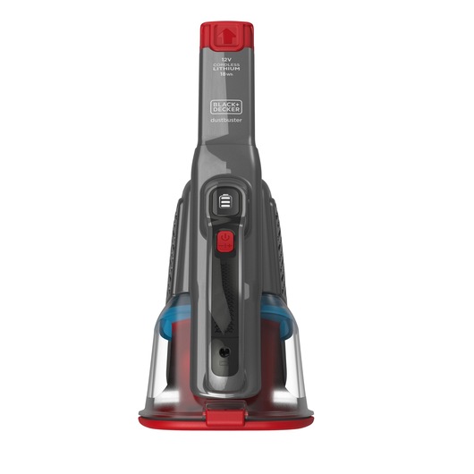 BLACK+DECKER BHHV315J handstofzuiger vooraanzicht, grijs en rood, dustbuster, witte achtergrond.