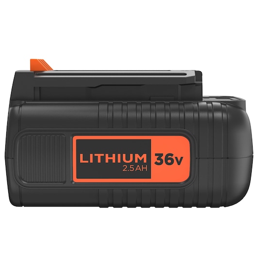 BLACKDECKER BL2536 lithium 36V 2.5AH batterij, zwart en oranje, foto zijaanzicht.