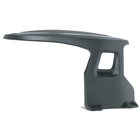 Un couvercle en plastique gris foncé, conçu pour la tondeuse robot BLACK+DECKER, présenté sur un fond blanc.