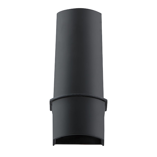 Een close-up van een zwart plastic mondstuk, ontworpen als accessoire voor een stofzuiger.