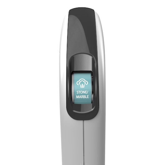 BLACKDECKER FSM1616 stoommopknop voor steen en marmer instelling, close-up op witte achtergrond.