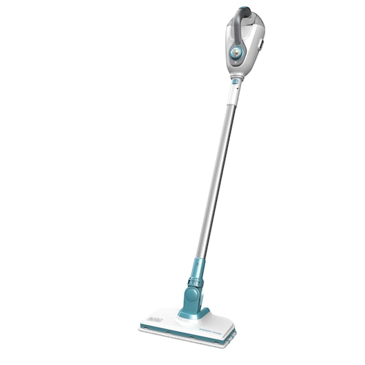 BLACKDECKER FSMH1300FX stoommop, wit en blauw, rechtop genomen, huishoudelijk schoonmaakapparaat.