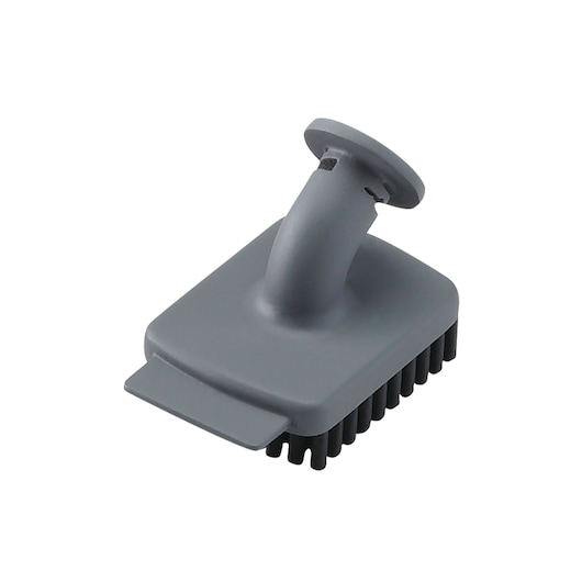 Une brosse de nettoyage rectangulaire grise avec un connecteur incurvé, conçue pour être utilisée avec des appareils compatibles.