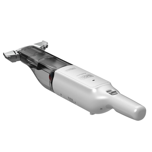 BLACKDECKER HLVC315B11 handstofzuiger, wit en grijs, frontale schuine hoek, productfotografie.