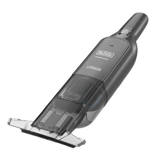 BLACK+DECKER HLVC320J11 Dustbuster draadloze handstofzuiger met lithiumbatterij, getoond in een slank zwart ontwerp tegen een witte achtergrond.