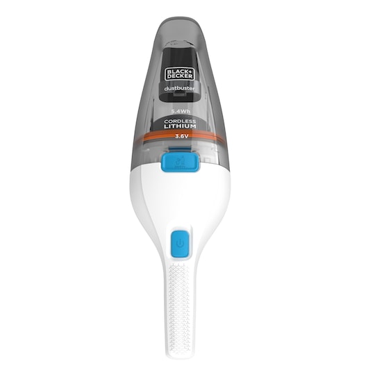 BLACKDECKER NVC115JL aspirateur à main sans fil dustbuster, blanc et gris, angle avant, photographie