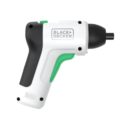 Photo du tournevis sans fil blanc et noir BLACK+DECKER REVSD4C, vue latérale sur fond blanc.